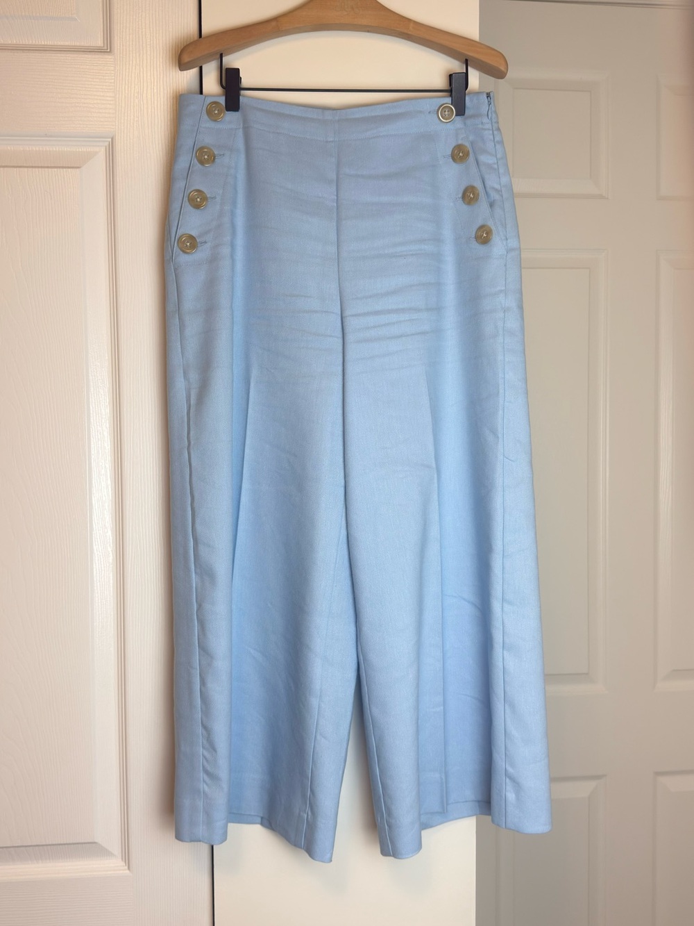 Ann Taylor Light Blue Wide-Leg High-Rise Pants with Side Buttons 8 - Picture 2 of 5